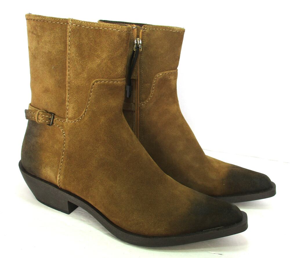 Nwt ZARA Worn Effect Distressed Brown Suede Western Boots Women's 8 EU 39